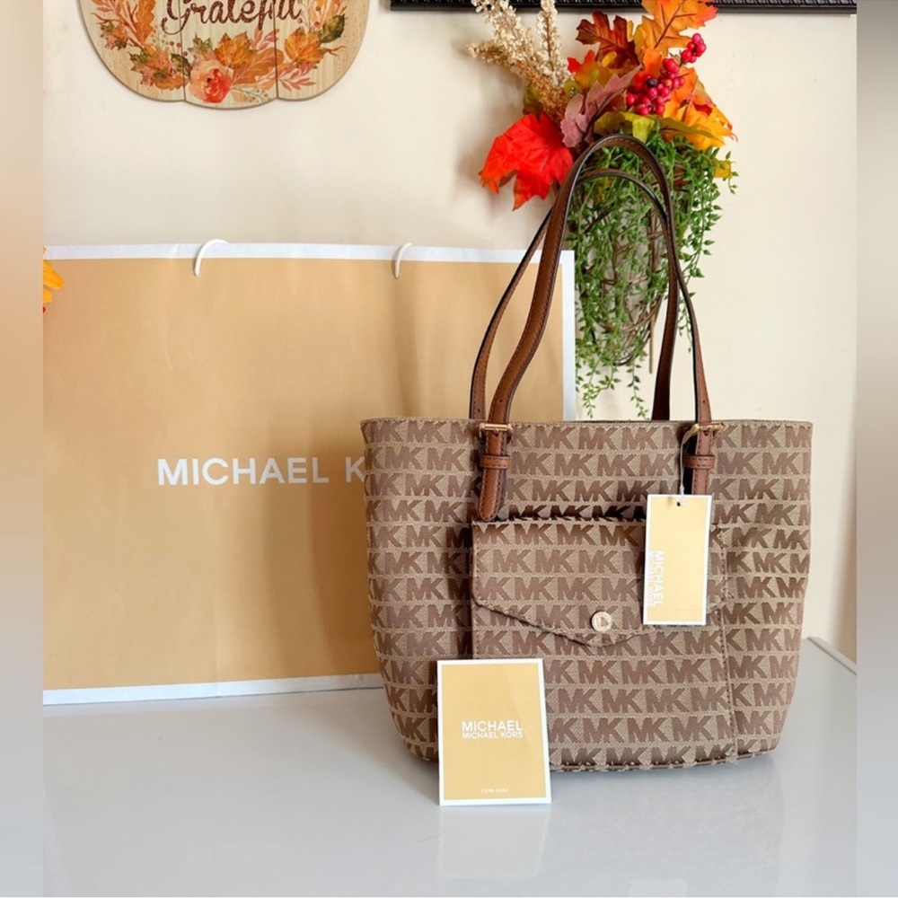 Michael Kors Brown MK Signature Tote with Front Pocket
